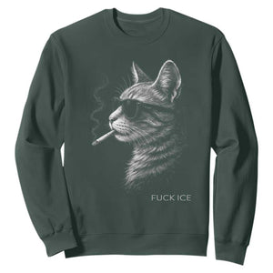 Fck Ice Sweatshirt Funny Cat Smoking Anti ICE Meme TS14 Dark Forest Green Print Your Wear