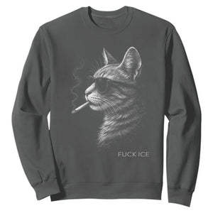 Fck Ice Sweatshirt Funny Cat Smoking Anti ICE Meme TS14 Dark Heather Print Your Wear
