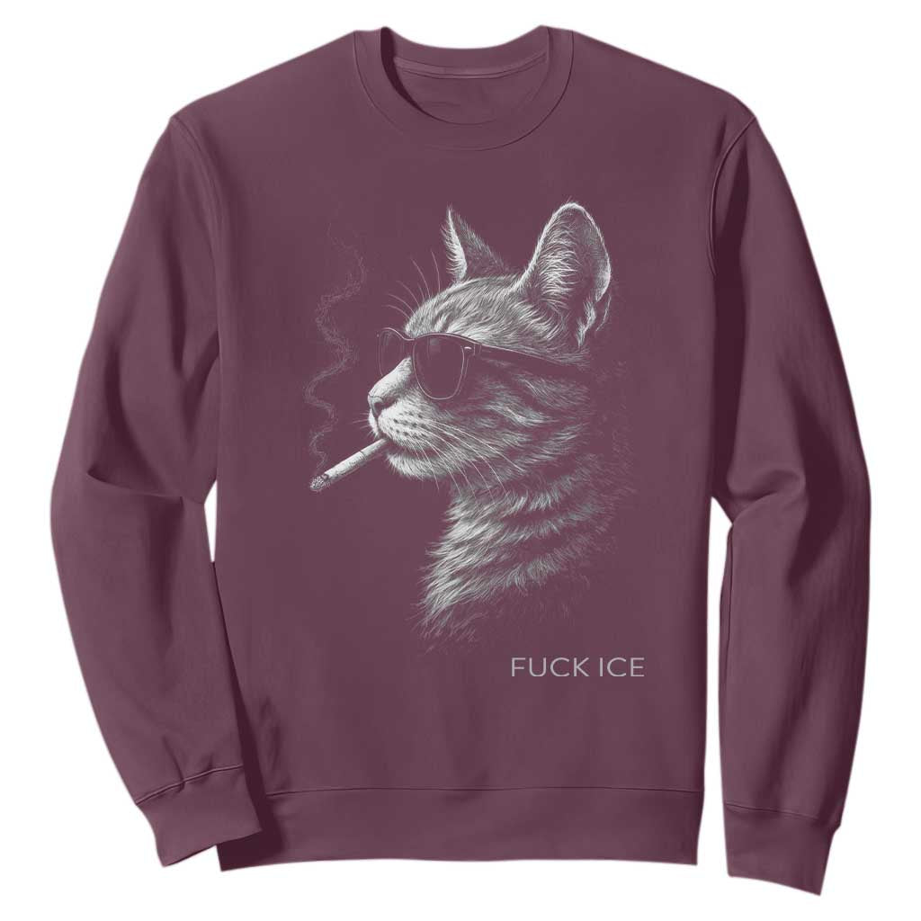Fck Ice Sweatshirt Funny Cat Smoking Anti ICE Meme TS14 Maroon Print Your Wear