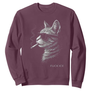 Fck Ice Sweatshirt Funny Cat Smoking Anti ICE Meme TS14 Maroon Print Your Wear