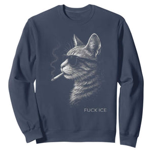 Fck Ice Sweatshirt Funny Cat Smoking Anti ICE Meme TS14 Navy Print Your Wear