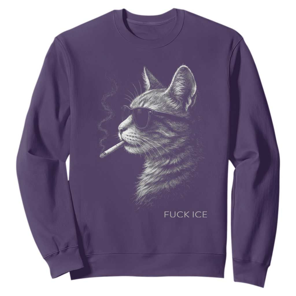 Fck Ice Sweatshirt Funny Cat Smoking Anti ICE Meme TS14 Purple Print Your Wear