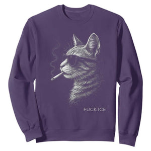 Fck Ice Sweatshirt Funny Cat Smoking Anti ICE Meme TS14 Purple Print Your Wear