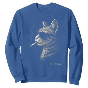 Fck Ice Sweatshirt Funny Cat Smoking Anti ICE Meme TS14 Royal Blue Print Your Wear