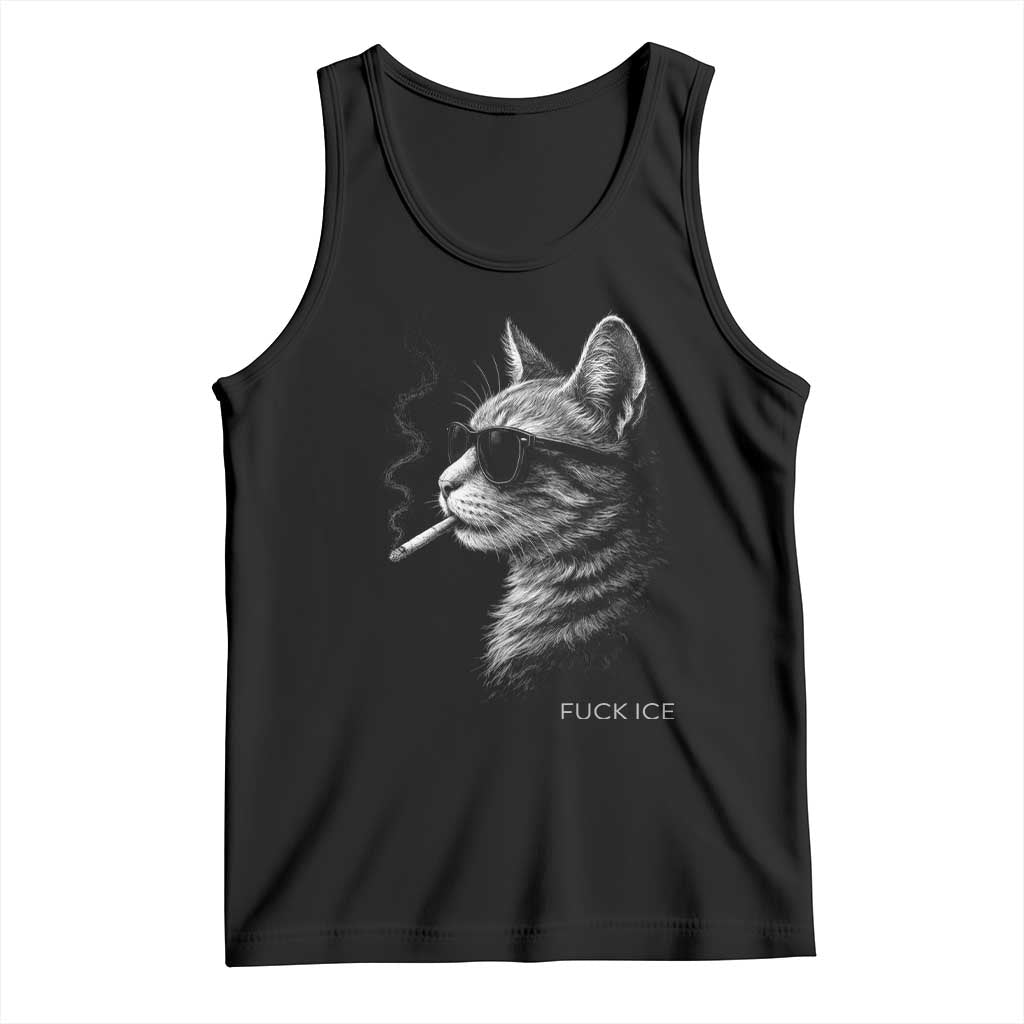 Fck Ice Tank Top Funny Cat Smoking Anti ICE Meme TS14 Black Print Your Wear