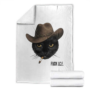 Funny Cowboy Cat Smoking Anti ICE Protest Meme Throw Blanket TS14 White Print Your Wear
