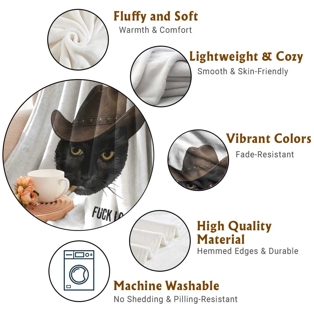 Funny Cowboy Cat Smoking Anti ICE Protest Meme Throw Blanket TS14 Print Your Wear
