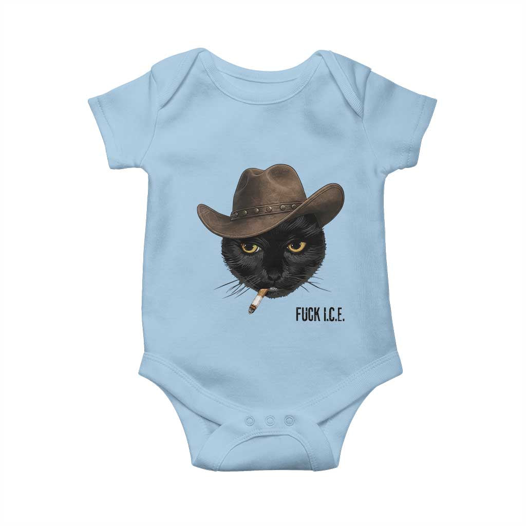 Funny Cowboy Cat Smoking Anti ICE Protest Meme Baby Onesie TS14 Light Blue Print Your Wear