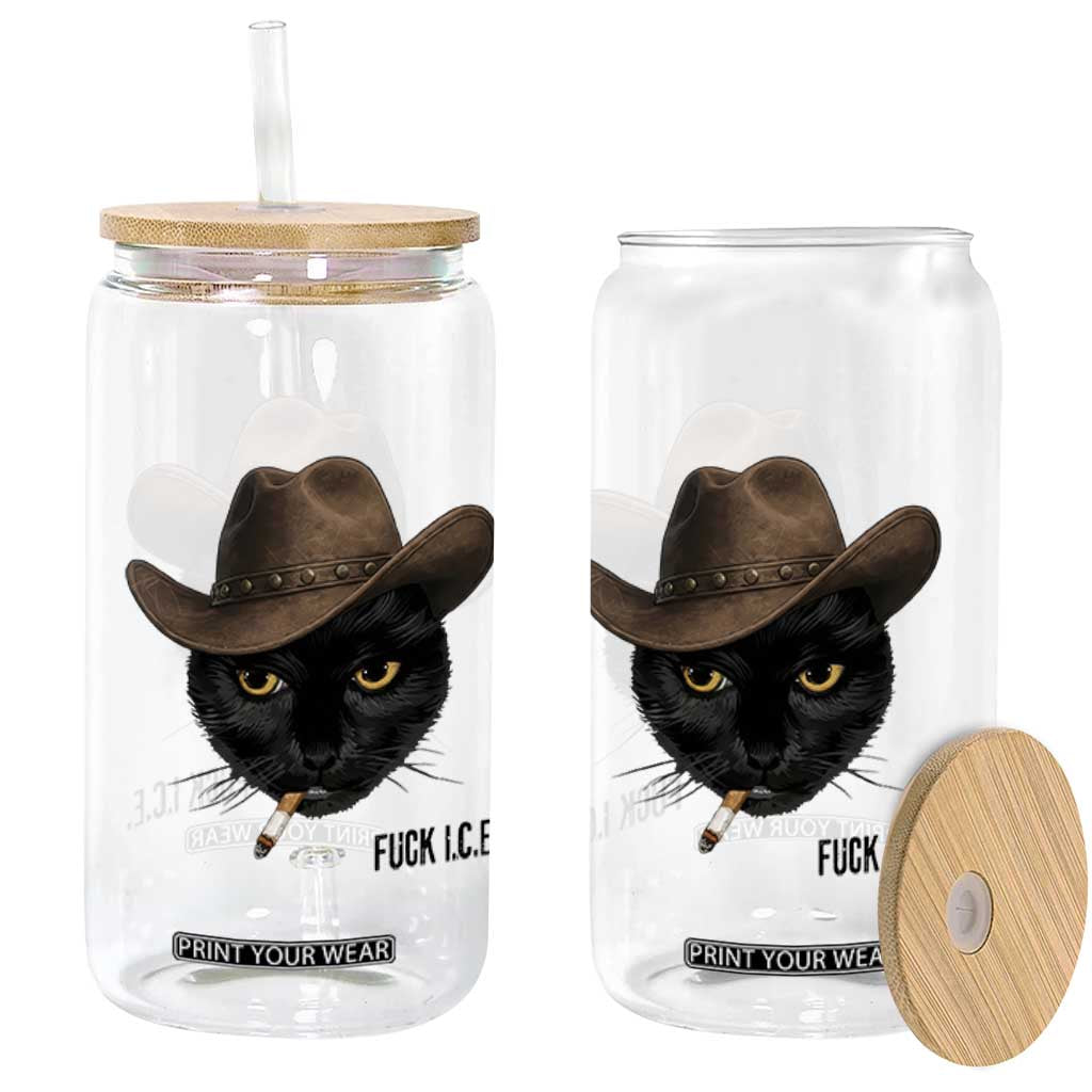 Funny Cowboy Cat Smoking Anti ICE Protest Meme Glass Can TS14 Print Your Wear
