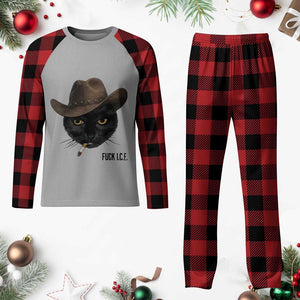 Funny Cowboy Cat Smoking Anti ICE Protest Meme Plaid Pajama Set TS14 Buffalo Plaid Print Your Wear