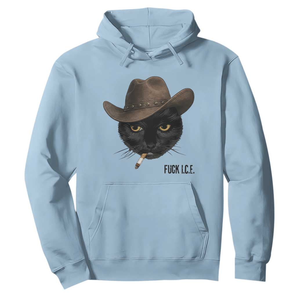 Funny Cowboy Cat Smoking Anti ICE Protest Meme Hoodie TS14 Light Blue Print Your Wear