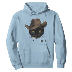 Funny Cowboy Cat Smoking Anti ICE Protest Meme Hoodie TS14 Light Blue Print Your Wear