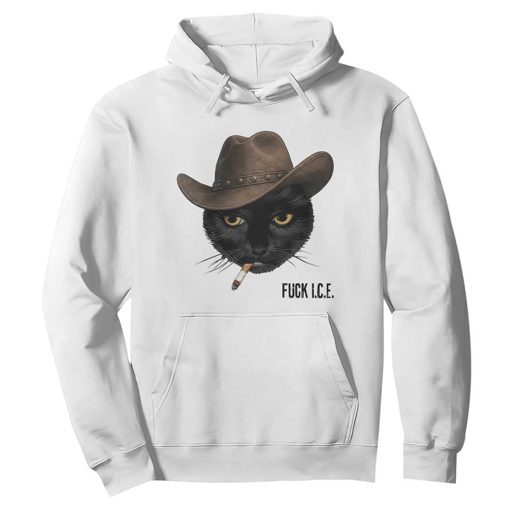 Funny Cowboy Cat Smoking Anti ICE Protest Meme Hoodie TS14 White Print Your Wear