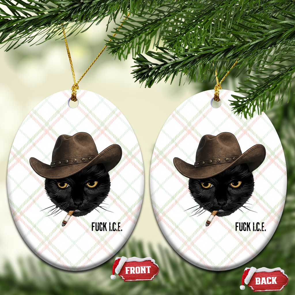 Funny Cowboy Cat Smoking Anti ICE Protest Meme Ceramic Ornament TS14 Print Your Wear