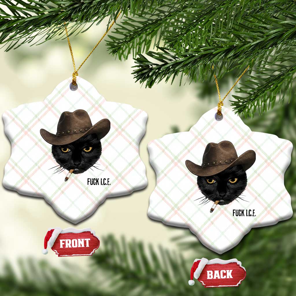 Funny Cowboy Cat Smoking Anti ICE Protest Meme Ceramic Ornament TS14 Print Your Wear