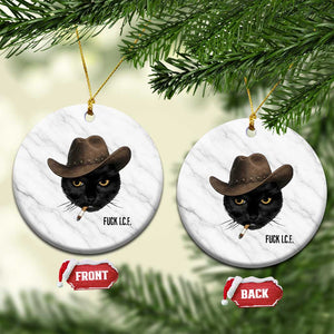 Funny Cowboy Cat Smoking Anti ICE Protest Meme Ceramic Ornament TS14 1pc White Marble Print Your Wear