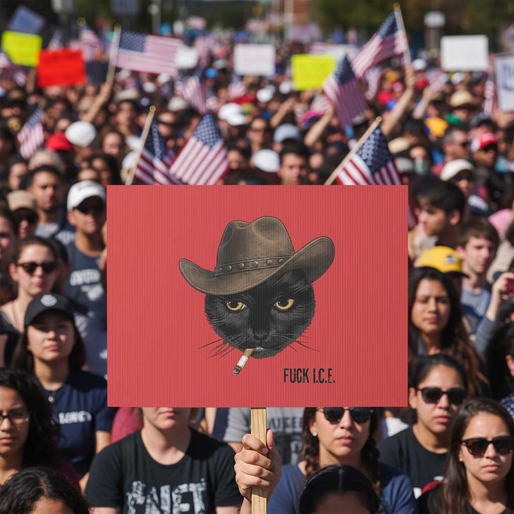 Funny Cowboy Cat Smoking Anti ICE Protest Meme Protest Sign TS14 Horizontal 18