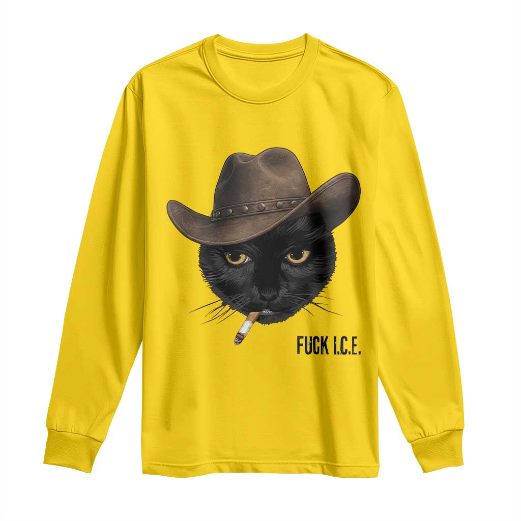 Funny Cowboy Cat Smoking Anti ICE Protest Meme Long Sleeve Shirt TS14 Daisy Print Your Wear