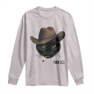 Funny Cowboy Cat Smoking Anti ICE Protest Meme Long Sleeve Shirt TS14 Ice Gray Print Your Wear