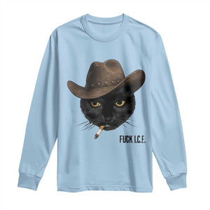 Funny Cowboy Cat Smoking Anti ICE Protest Meme Long Sleeve Shirt TS14 Light Blue Print Your Wear