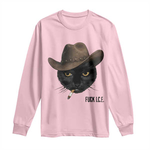Funny Cowboy Cat Smoking Anti ICE Protest Meme Long Sleeve Shirt TS14 Light Pink Print Your Wear