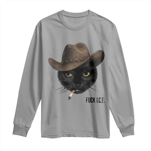 Funny Cowboy Cat Smoking Anti ICE Protest Meme Long Sleeve Shirt TS14 Sport Gray Print Your Wear