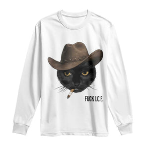 Funny Cowboy Cat Smoking Anti ICE Protest Meme Long Sleeve Shirt TS14 White Print Your Wear