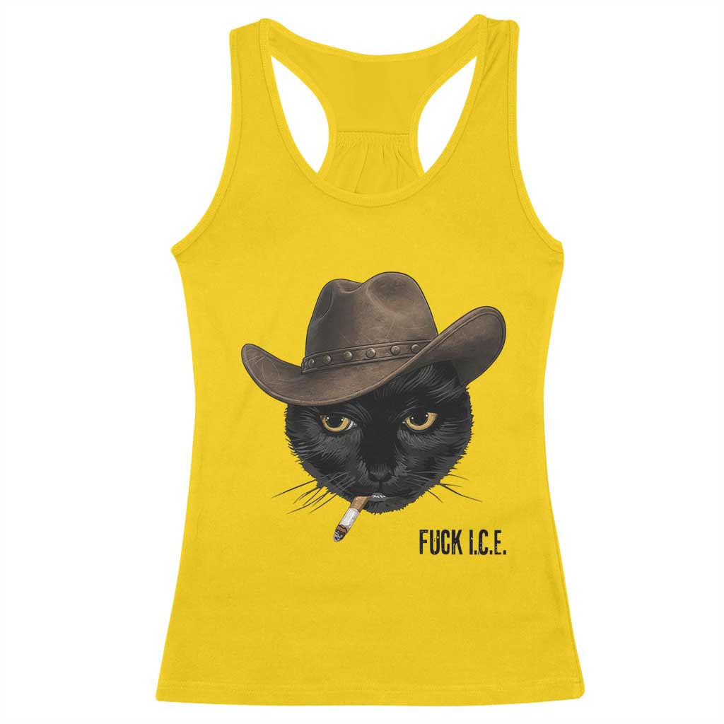 Funny Cowboy Cat Smoking Anti ICE Protest Meme Racerback Tank Top TS14 Daisy Print Your Wear