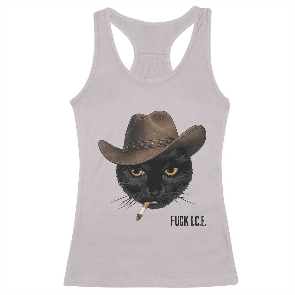 Funny Cowboy Cat Smoking Anti ICE Protest Meme Racerback Tank Top TS14 Ice Gray Print Your Wear