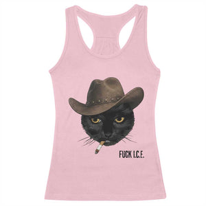 Funny Cowboy Cat Smoking Anti ICE Protest Meme Racerback Tank Top TS14 Light Pink Print Your Wear
