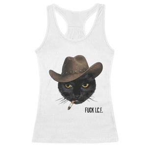 Funny Cowboy Cat Smoking Anti ICE Protest Meme Racerback Tank Top TS14 White Print Your Wear