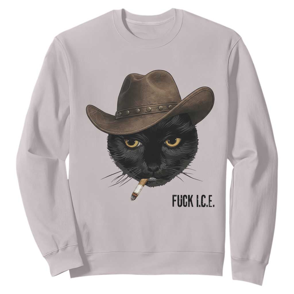 Funny Cowboy Cat Smoking Anti ICE Protest Meme Sweatshirt TS14 Ice Gray Print Your Wear