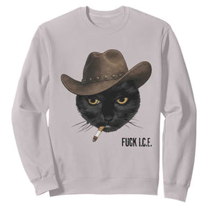 Funny Cowboy Cat Smoking Anti ICE Protest Meme Sweatshirt TS14 Ice Gray Print Your Wear