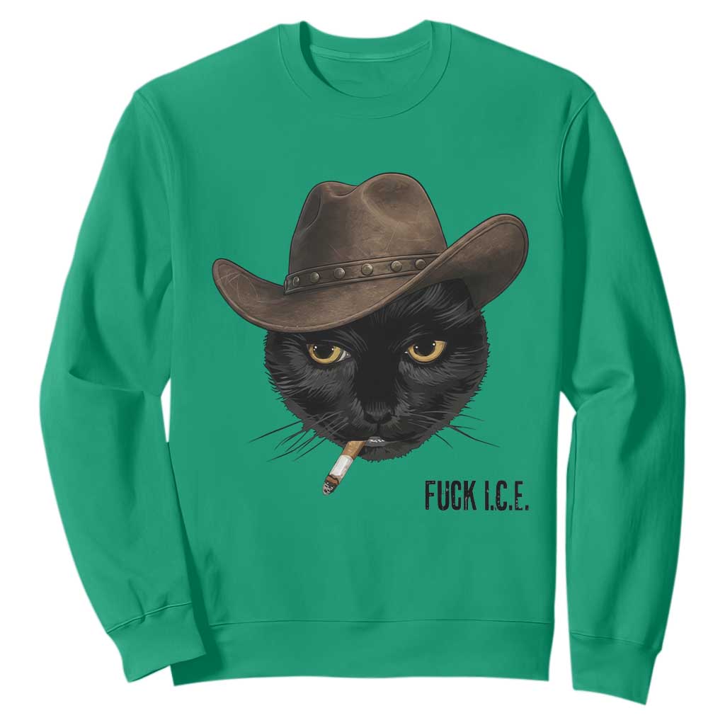 Funny Cowboy Cat Smoking Anti ICE Protest Meme Sweatshirt TS14 Irish Green Print Your Wear