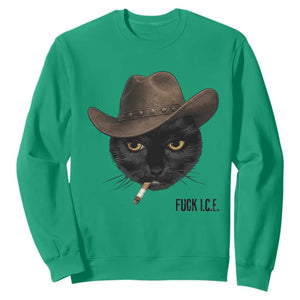 Funny Cowboy Cat Smoking Anti ICE Protest Meme Sweatshirt TS14 Irish Green Print Your Wear