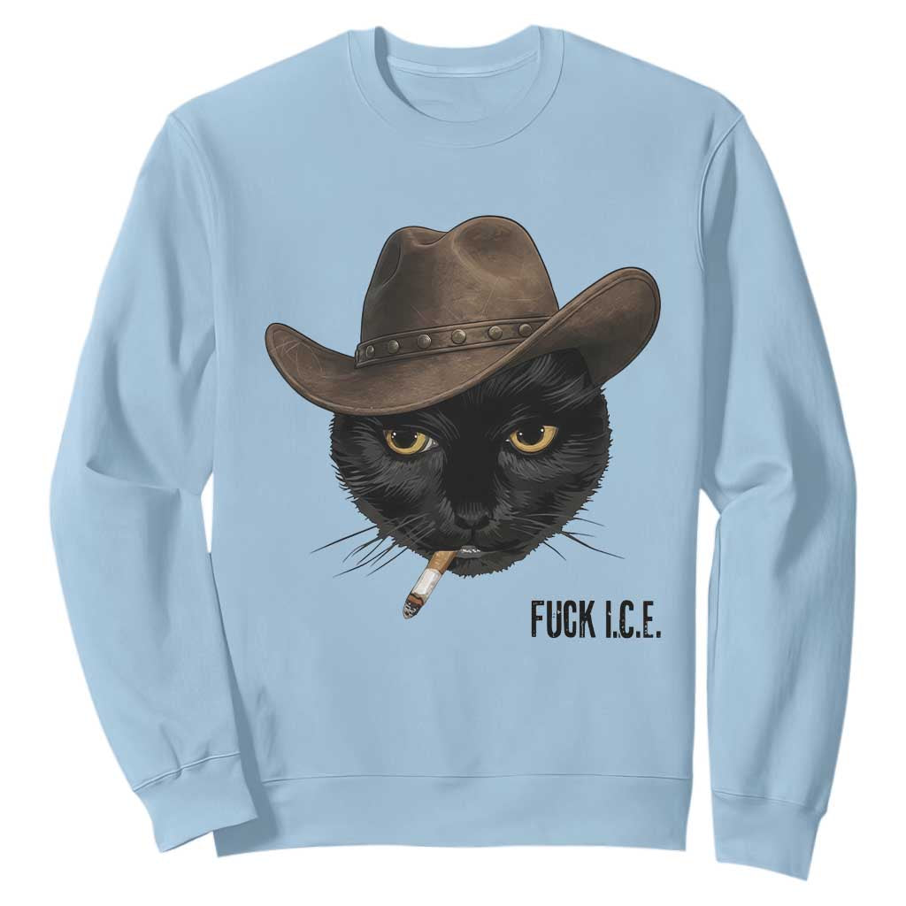 Funny Cowboy Cat Smoking Anti ICE Protest Meme Sweatshirt TS14 Light Blue Print Your Wear