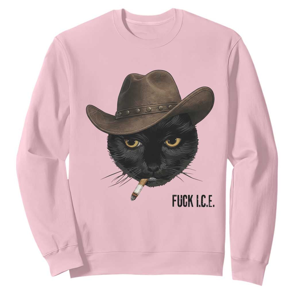 Funny Cowboy Cat Smoking Anti ICE Protest Meme Sweatshirt TS14 Light Pink Print Your Wear