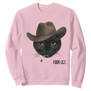 Funny Cowboy Cat Smoking Anti ICE Protest Meme Sweatshirt TS14 Light Pink Print Your Wear