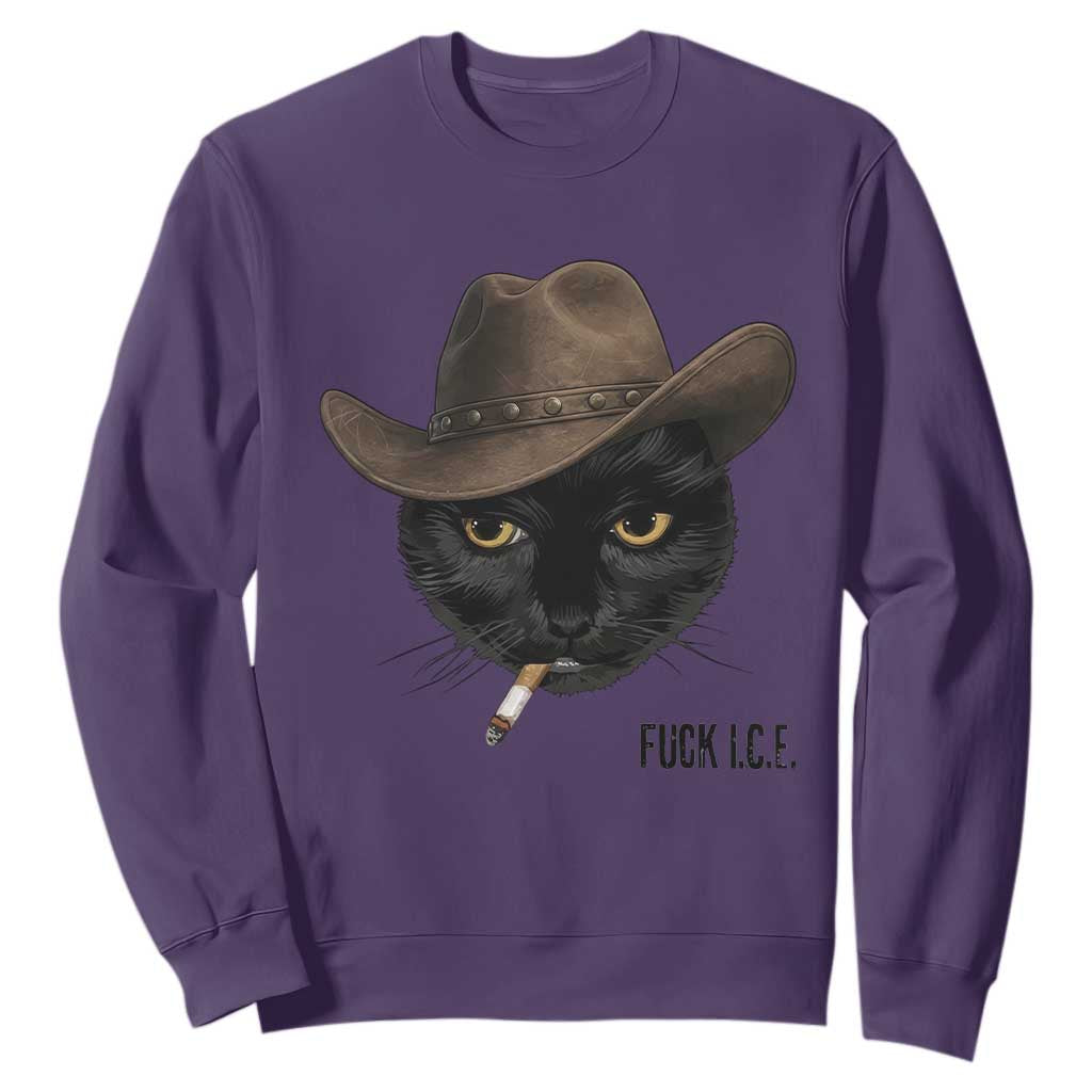 Funny Cowboy Cat Smoking Anti ICE Protest Meme Sweatshirt TS14 Purple Print Your Wear