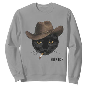 Funny Cowboy Cat Smoking Anti ICE Protest Meme Sweatshirt TS14 Sport Gray Print Your Wear