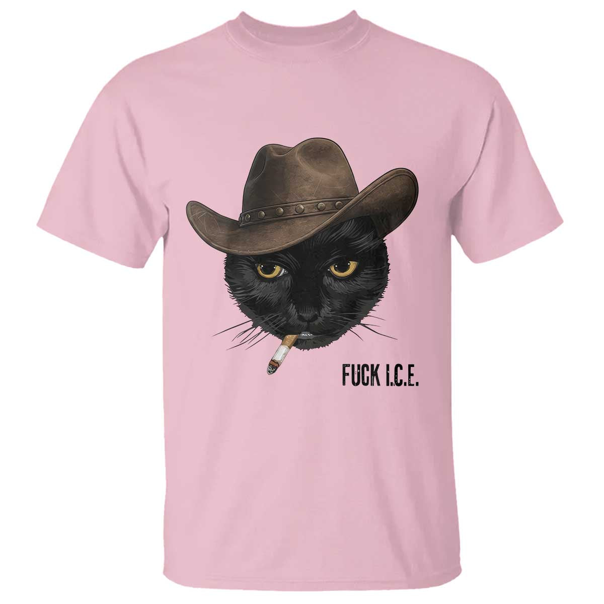Funny Cowboy Cat Smoking Anti ICE Protest Meme T Shirt TS14 Light Pink Print Your Wear