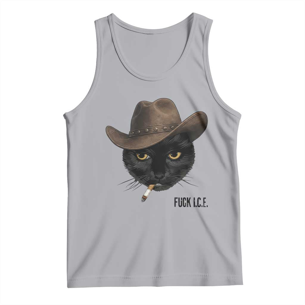 Funny Cowboy Cat Smoking Anti ICE Protest Meme Tank Top TS14 Athletic Heather Print Your Wear