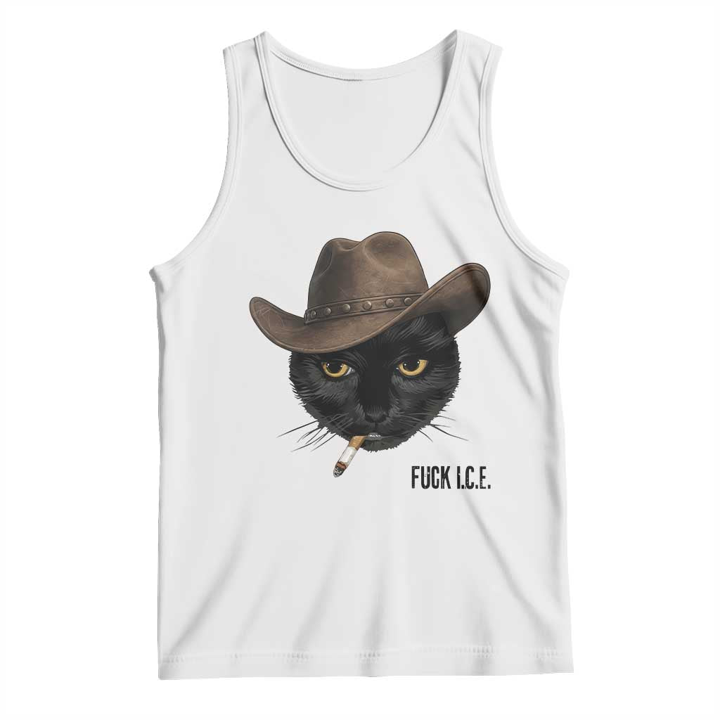 Funny Cowboy Cat Smoking Anti ICE Protest Meme Tank Top TS14 White Print Your Wear