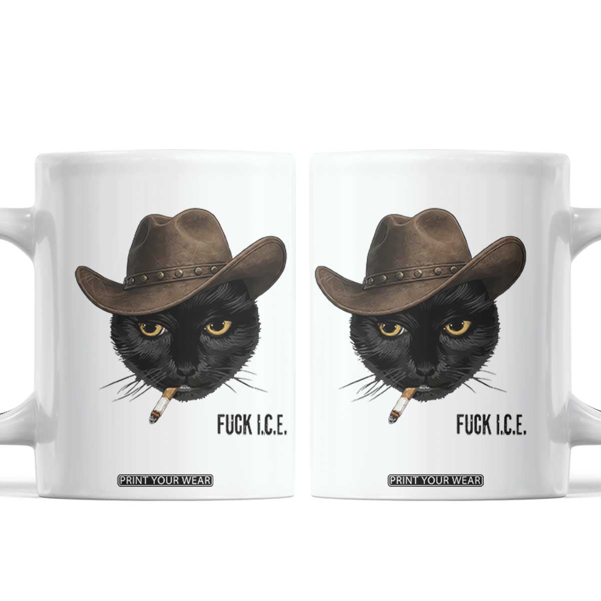 Funny Cowboy Cat Smoking Anti ICE Protest Meme Coffee Mug TS14 White Print Your Wear