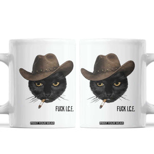 Funny Cowboy Cat Smoking Anti ICE Protest Meme Coffee Mug TS14 White Print Your Wear