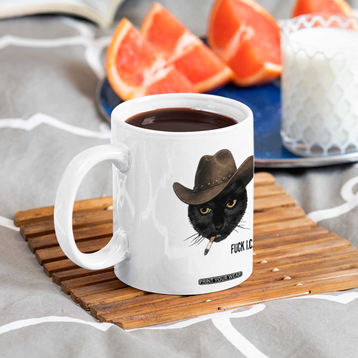Funny Cowboy Cat Smoking Anti ICE Protest Meme Coffee Mug TS14 Print Your Wear