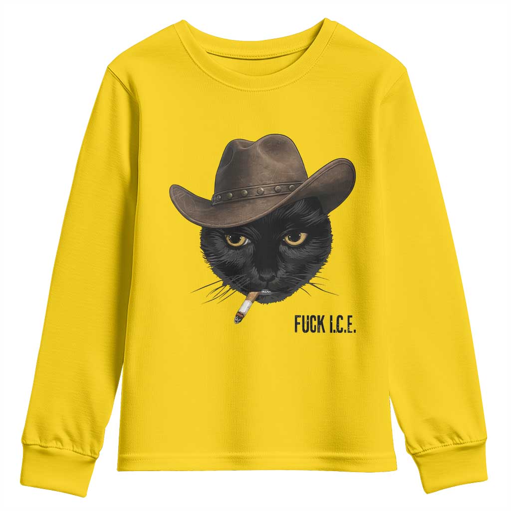 Funny Cowboy Cat Smoking Anti ICE Protest Meme Youth Sweatshirt TS14 Daisy Print Your Wear