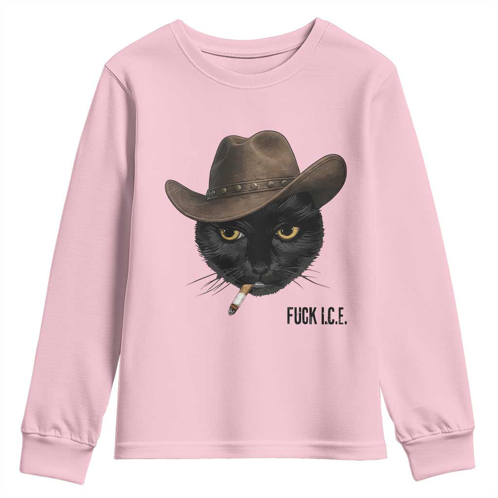 Funny Cowboy Cat Smoking Anti ICE Protest Meme Youth Sweatshirt TS14 Light Pink Print Your Wear