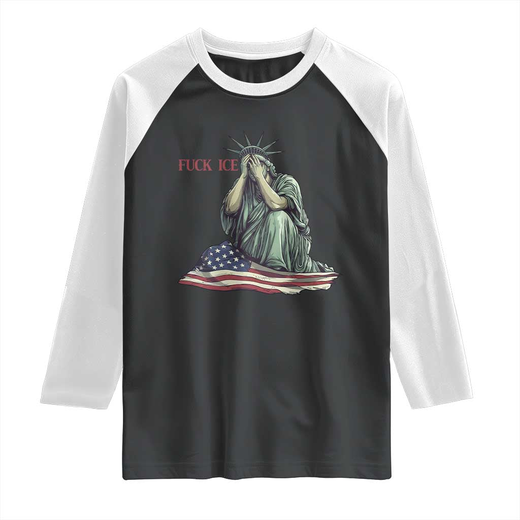 Statue of Liberty Anti ICE Deportation Human Rights Protest Raglan Shirt TS14 Black White Print Your Wear
