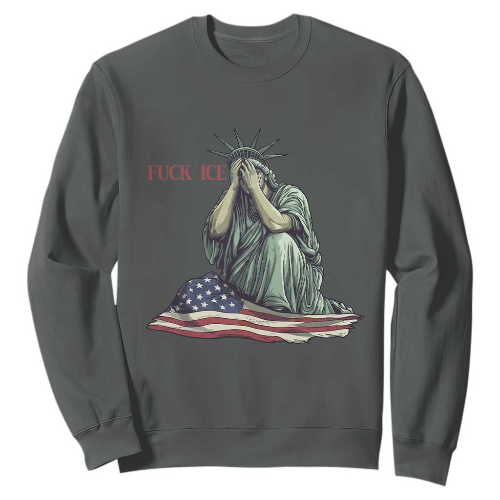 Statue of Liberty Anti ICE Deportation Human Rights Protest Sweatshirt TS14 Dark Heather Print Your Wear